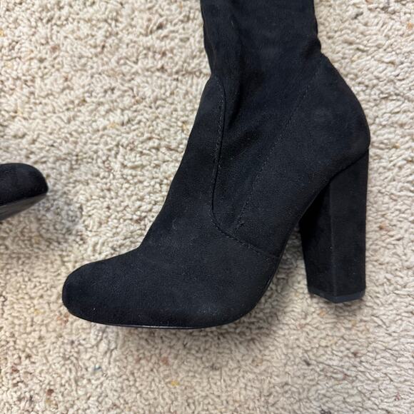 Lulus Over the Knee Faux Suede boots 7 Black Whimsigoth Steampunk Goth Vamp - Picture 3 of 11